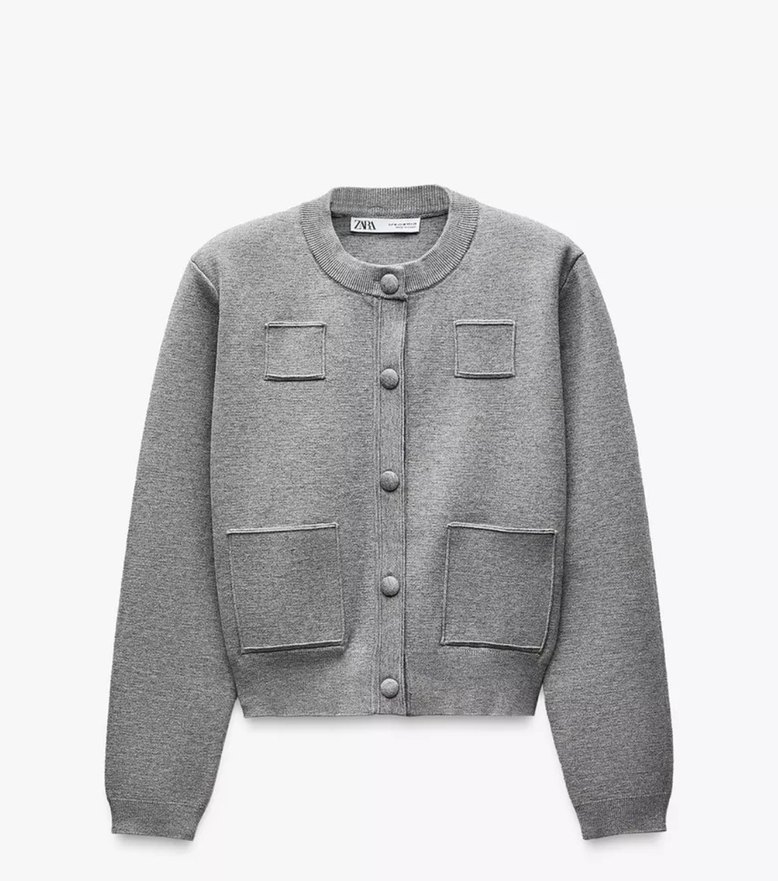 zara Düğmeli Gri Midi örgü ceket - Görsel 3