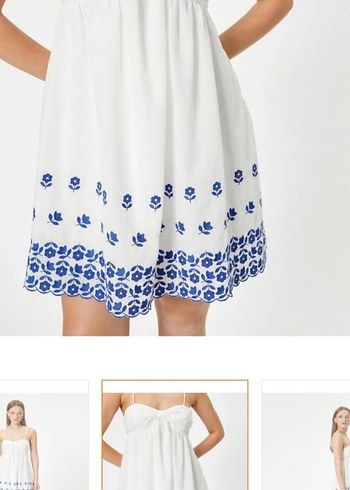 Nakışlı Beyaz Mini Bohem Elbise - Görsel 2