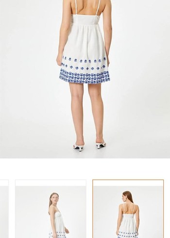 Nakışlı Beyaz Mini Bohem Elbise - Görsel 3