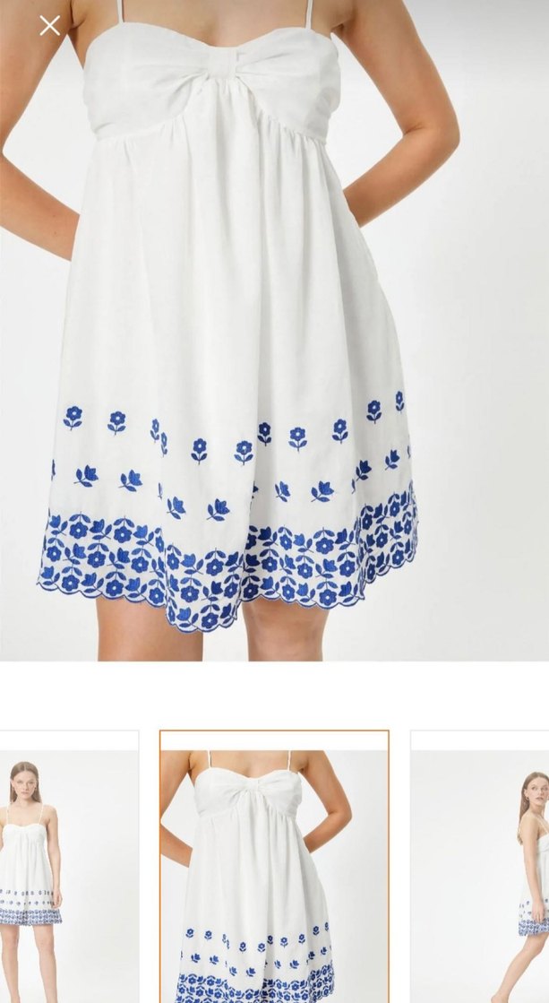 Nakışlı Beyaz Mini Bohem Elbise - Görsel 4