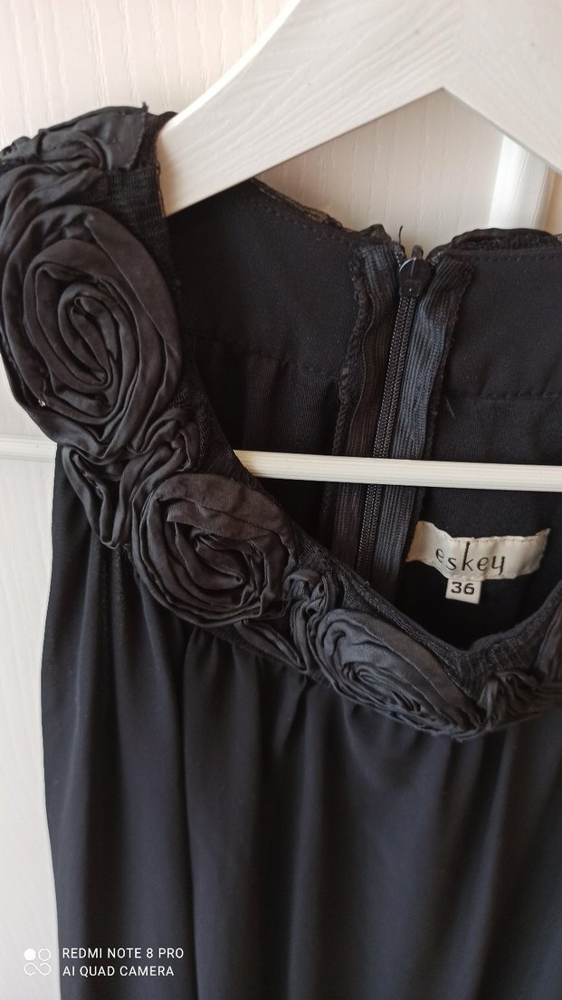 Siyah Uzun Kolless Drapeli Gotik Elbise - Görsel 2