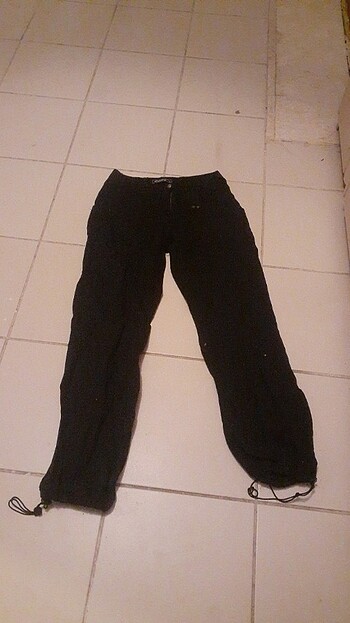 Siyah kumaş paraşüt pantolon 