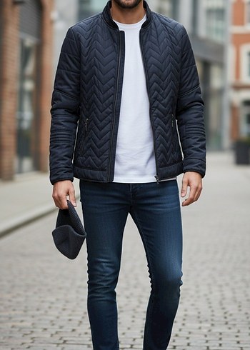 Gri Erkek Fermuarlı Streetwear Mont - Görsel 2