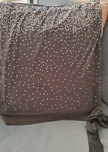 Gri/siyah 2 adet Drapeli Askılı Payetli Bluz - Görsel 4