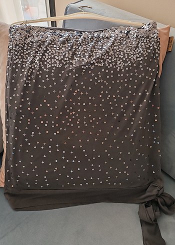 Gri/siyah 2 adet Drapeli Askılı Payetli Bluz - Görsel 3