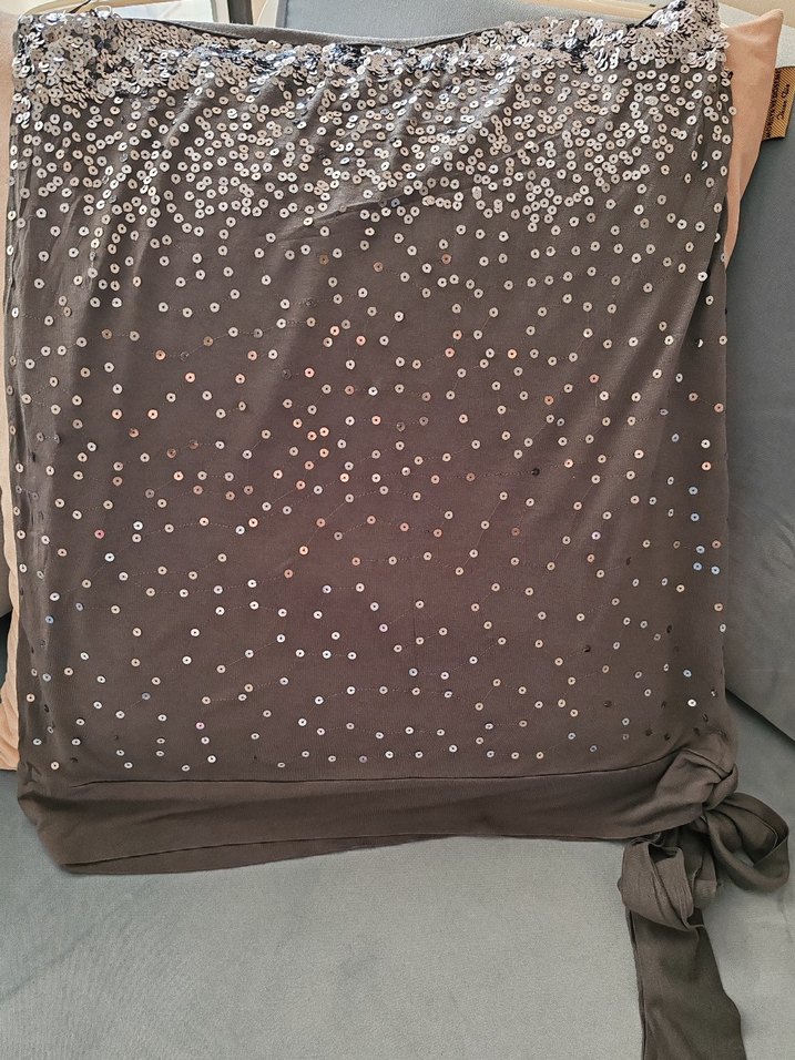 Gri/siyah 2 adet Drapeli Askılı Payetli Bluz - Görsel 4