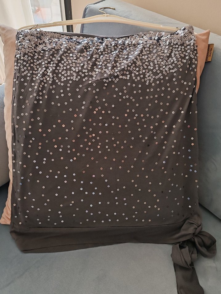 Gri/siyah 2 adet Drapeli Askılı Payetli Bluz - Görsel 3