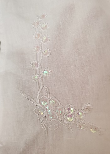 Nakışlı kolsuz Beyaz Keten  Tunik - Görsel 3