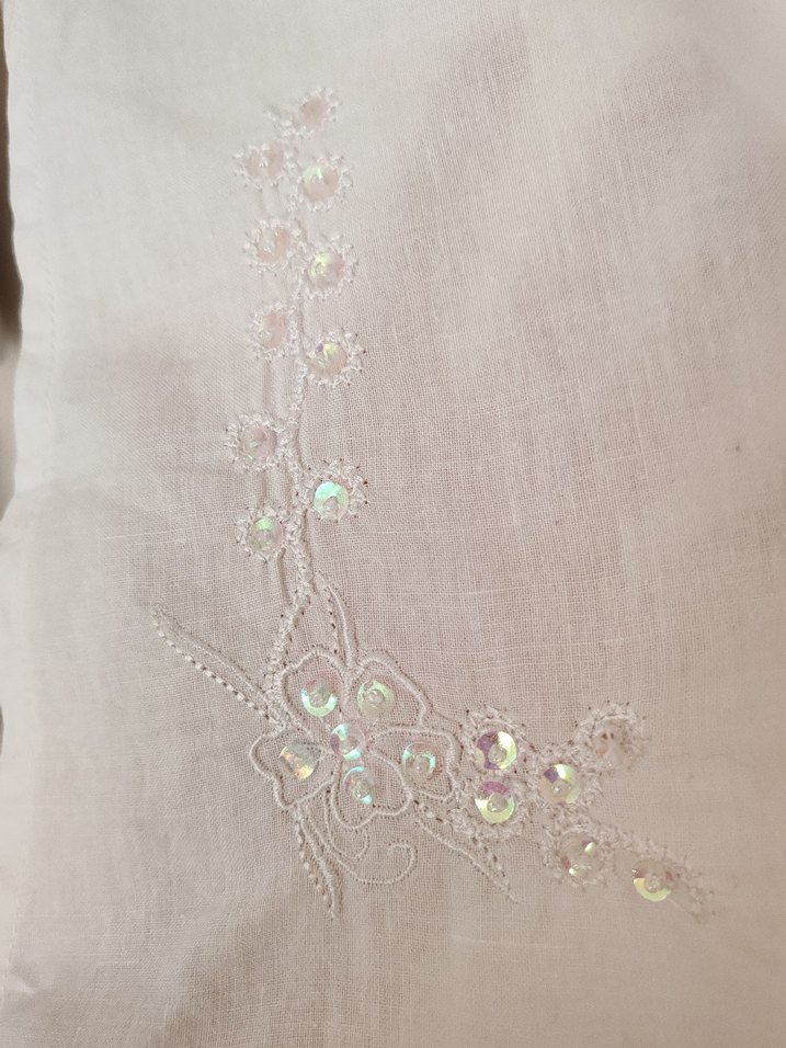 Nakışlı kolsuz Beyaz Keten  Tunik - Görsel 3