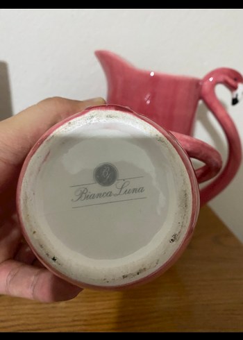 Pembe Flamingo Kulplu Seramik Sürahi ve Kupa - Görsel 2