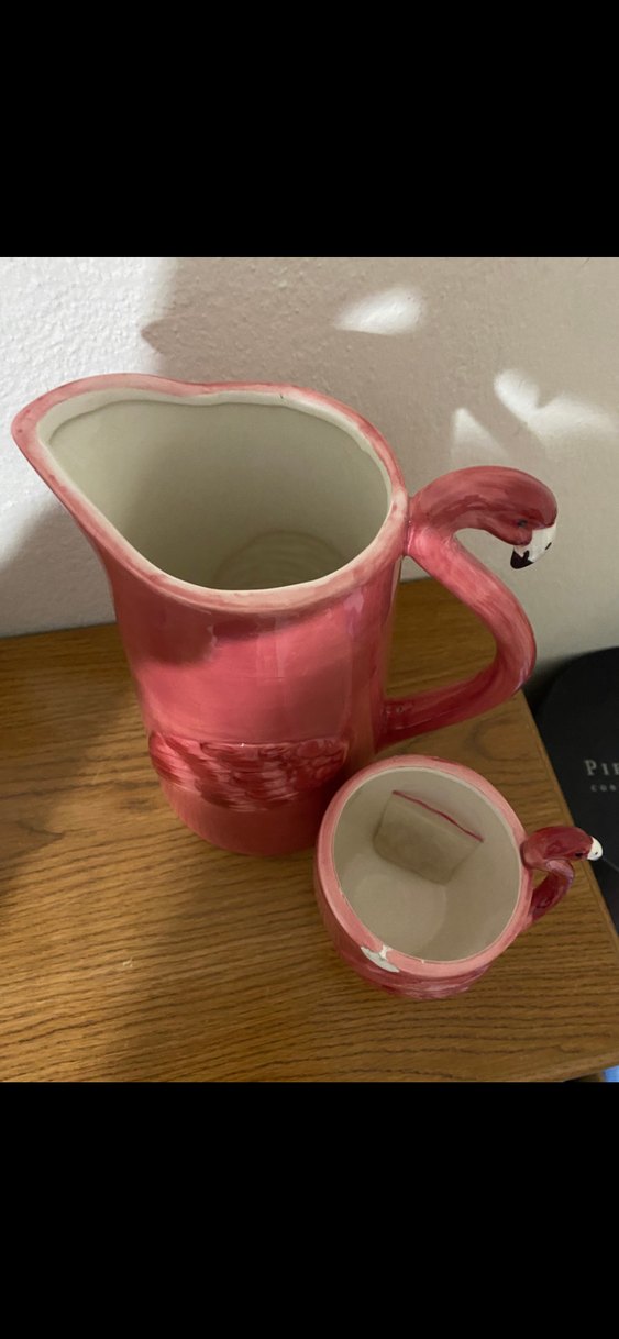 Pembe Flamingo Kulplu Seramik Sürahi ve Kupa - Görsel 3