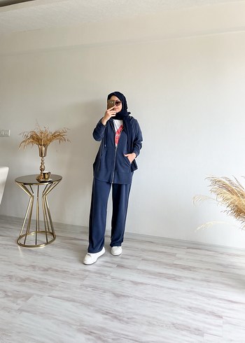 Oysho Lacivert Kapüşonlu pike modal Eşofman Takımı