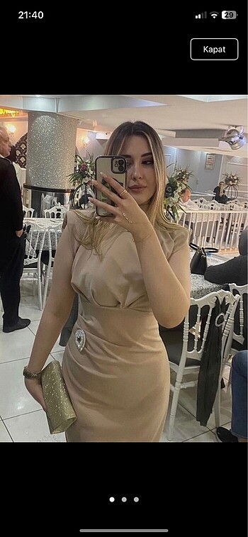 Trendyol & Milla Bej rengi midi boy gece elbisesi