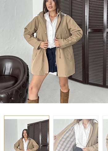 Bej Düğmeli Midi Yağmurluk - Görsel 2