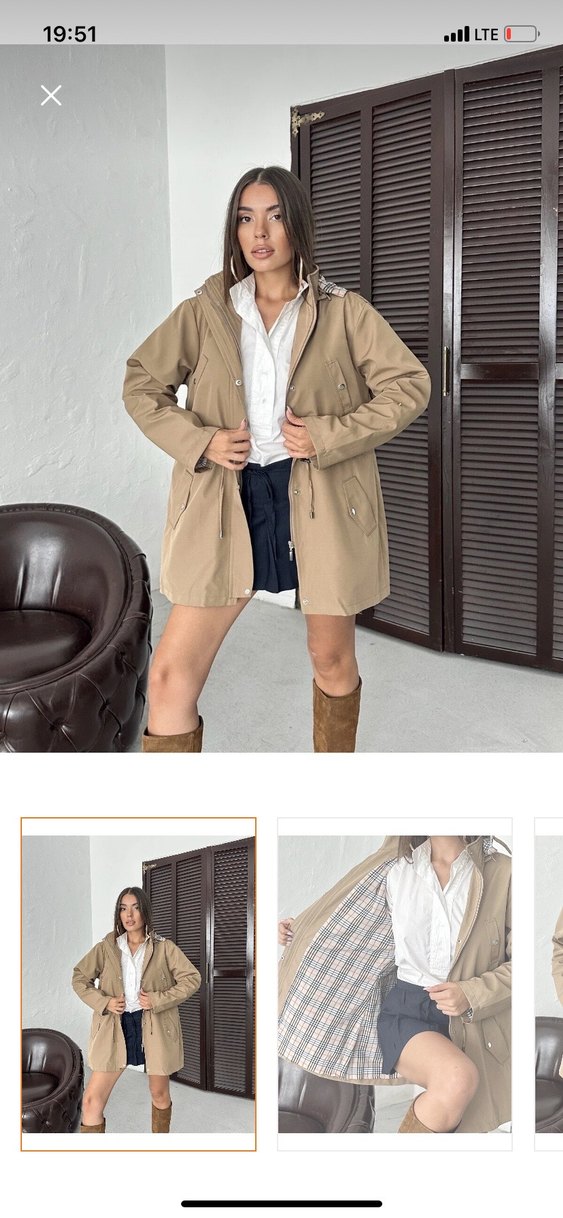 Bej Düğmeli Midi Yağmurluk - Görsel 2