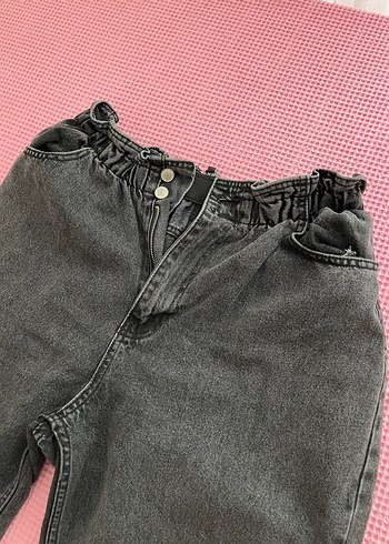 Gri Düğmeli Bol Kesim Midi Kot Pantolon