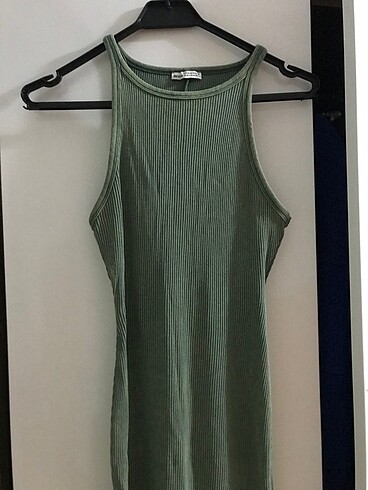 Bershka yeşil midi elbise