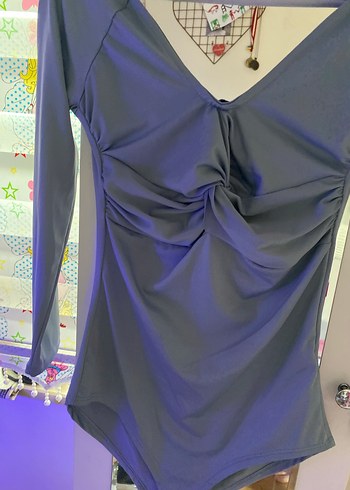 V Yaka Drapeli Mor Hamile Bluz - Görsel 2