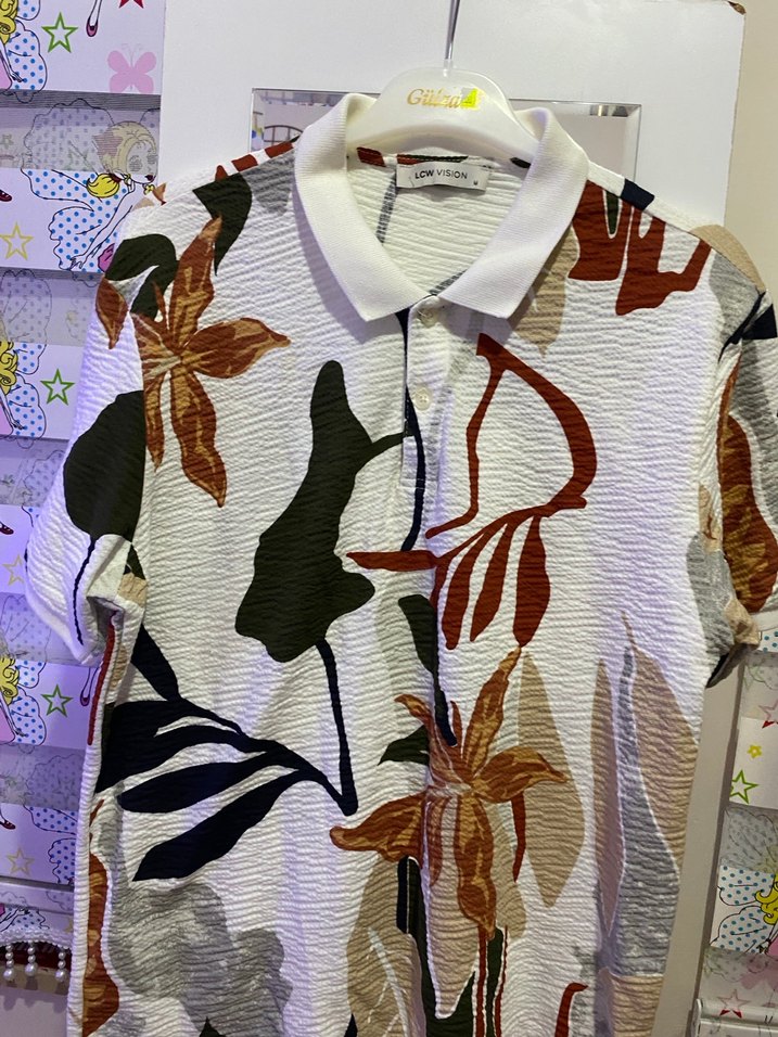 Desenli Beyaz Kısa Kollu Polo Tişört - Görsel 2