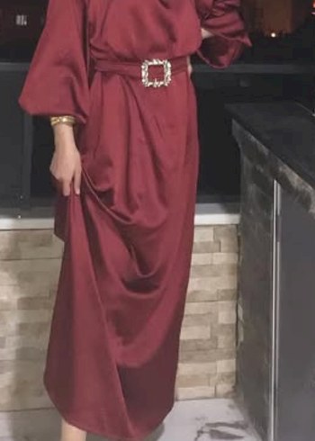 Bordo Uzun Kollu Drapeli Kadın Elbise