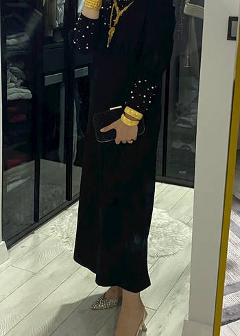 Siyah Drapeli Uzun Kollu Kadın Elbise