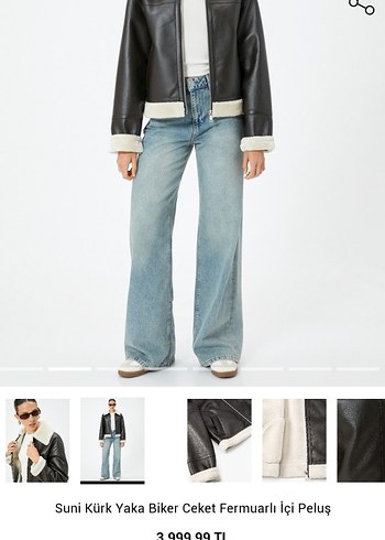 Suni Kürklü Kahverengi Deri Biker Ceket - Görsel 2