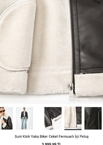 Suni Kürklü Kahverengi Deri Biker Ceket - Görsel 3