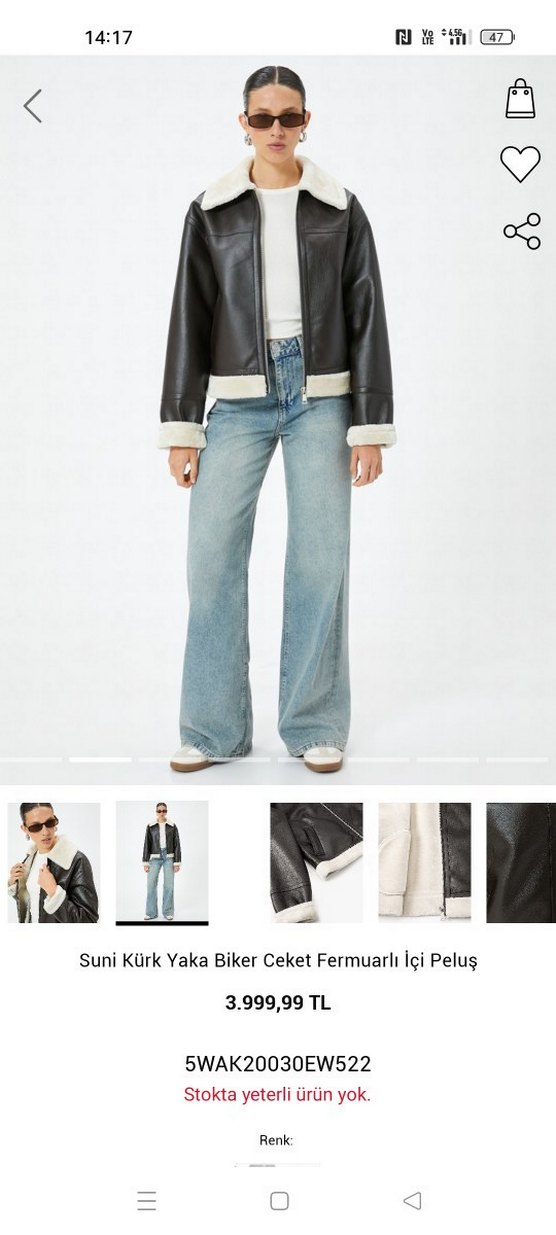 Suni Kürklü Kahverengi Deri Biker Ceket - Görsel 2