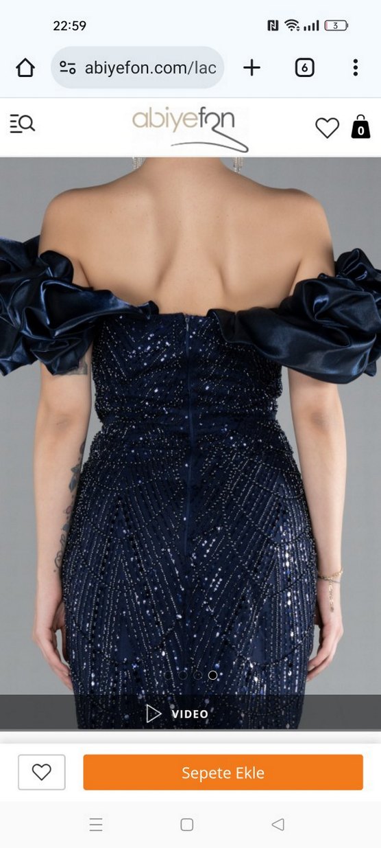 lacivert kısa kol boncuklu uzun taşlı balık abiye - Görsel 4