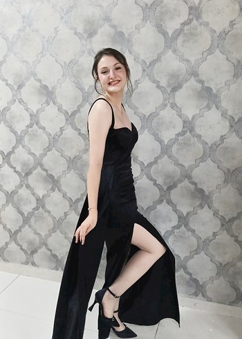 Siyah Drapeli Uzun Straplez Kadın Elbise - Görsel 5