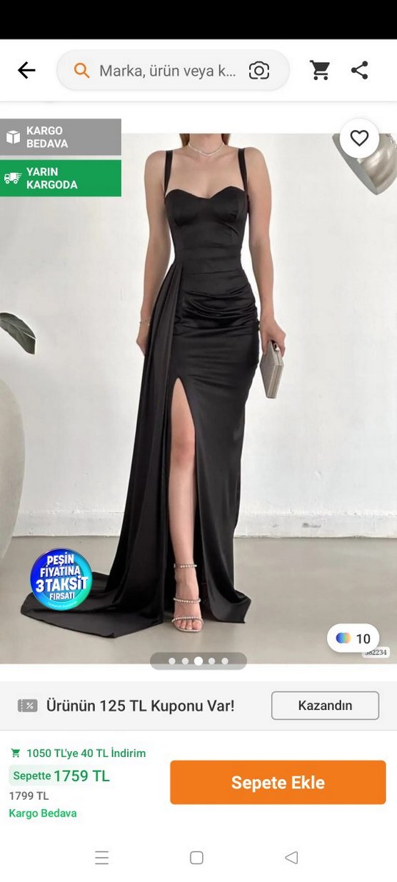 Siyah Drapeli Uzun Straplez Kadın Elbise - Görsel 2