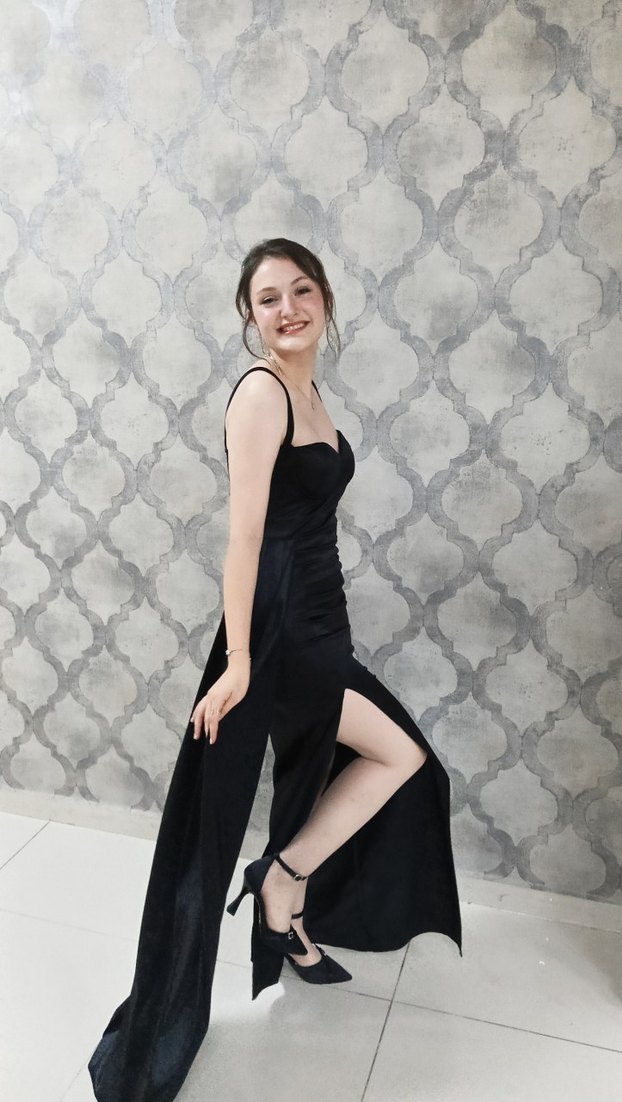 Siyah Drapeli Uzun Straplez Kadın Elbise - Görsel 5