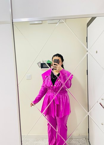 Parlak Mor Uzun Kadın Yağmurluk - Görsel 3