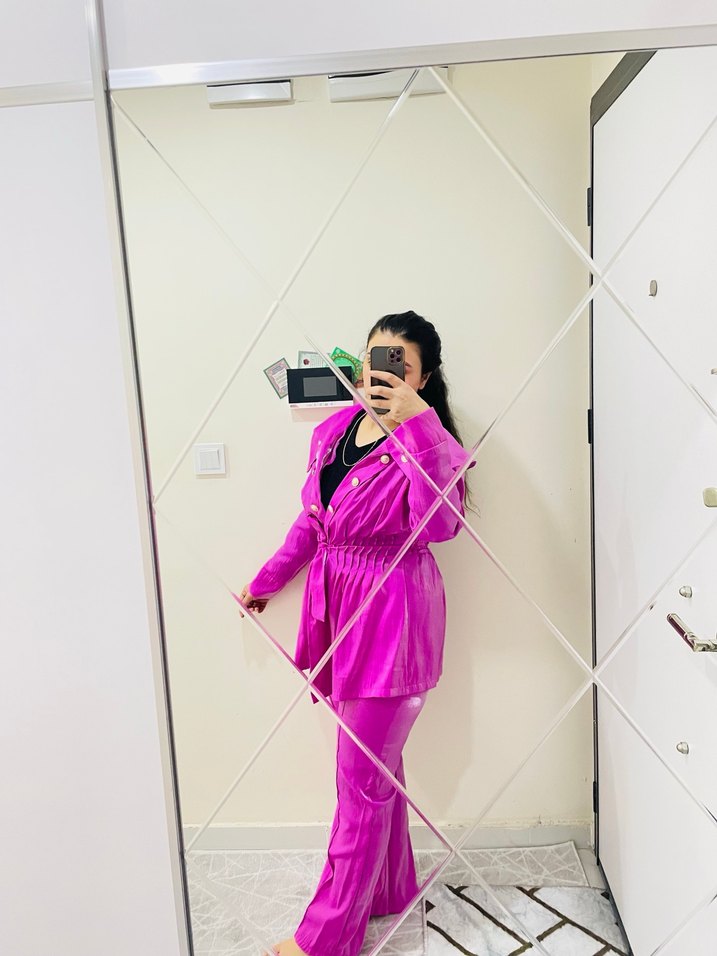 Parlak Mor Uzun Kadın Yağmurluk - Görsel 2