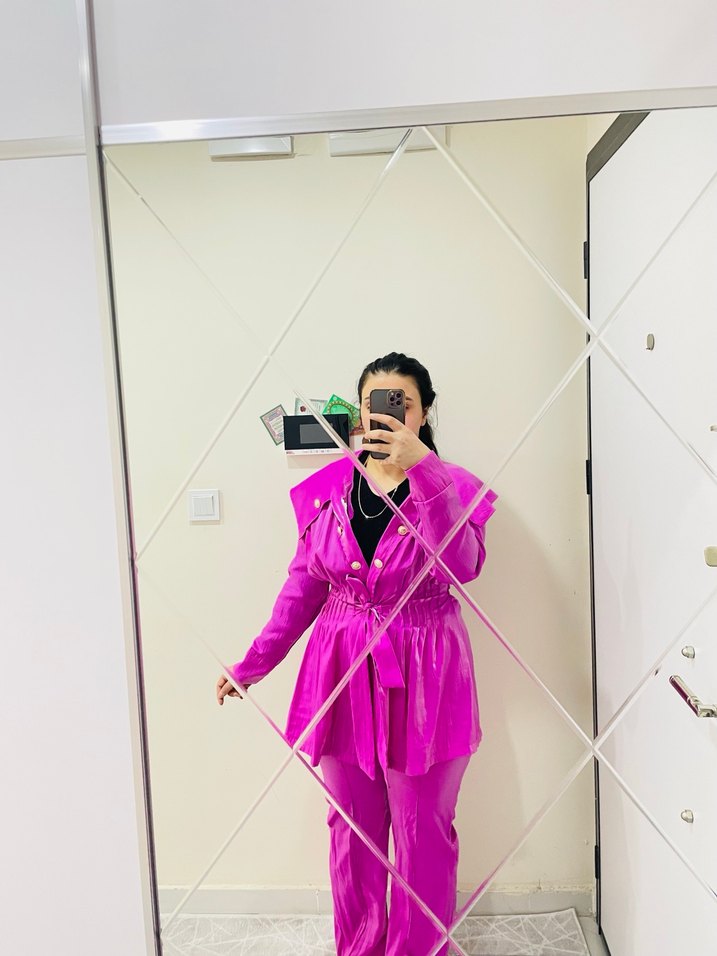 Parlak Mor Uzun Kadın Yağmurluk - Görsel 3