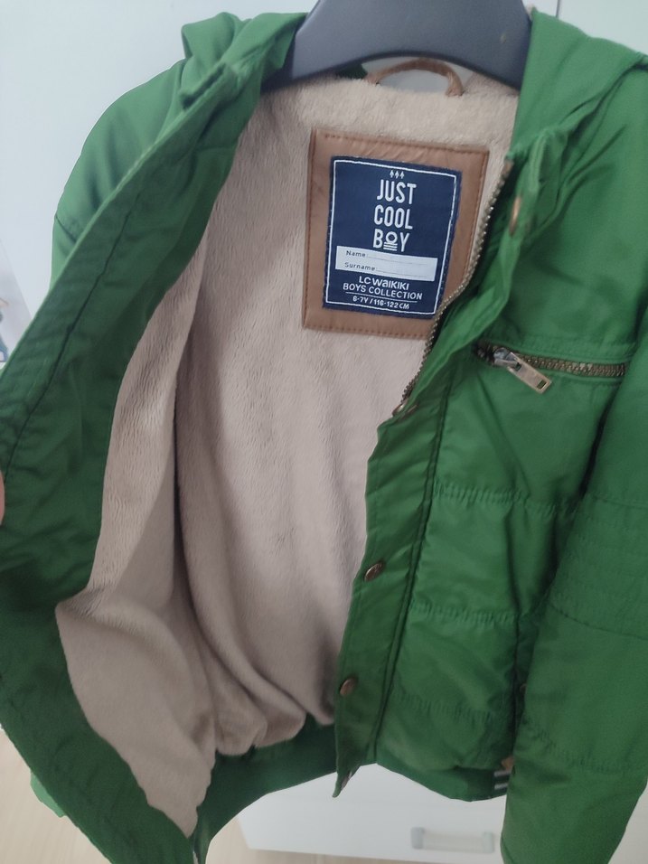 Düğmeli Koyu Yeşil Erkek Çocuk mont - Görsel 4