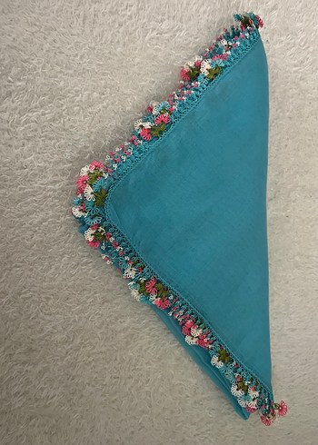 Turkuaz iğne oyası Kenarlı Kadın eşarp&tülbent&yazma - Görsel 3