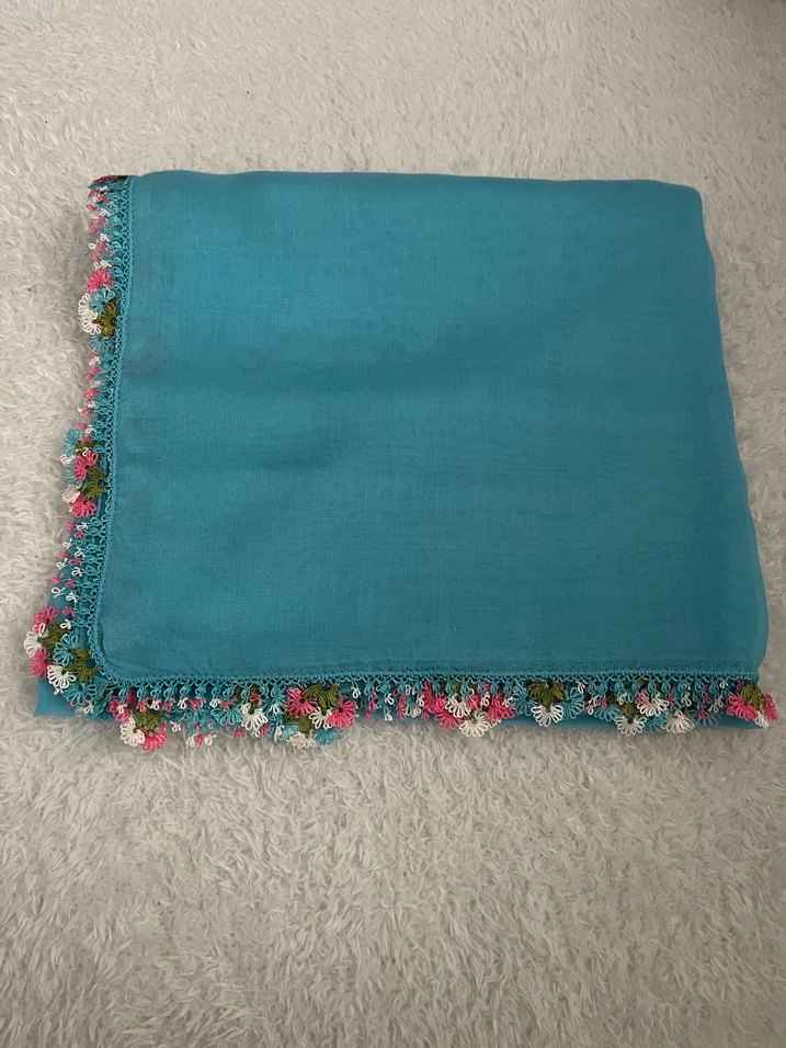 Turkuaz iğne oyası Kenarlı Kadın eşarp&tülbent&yazma - Görsel 2