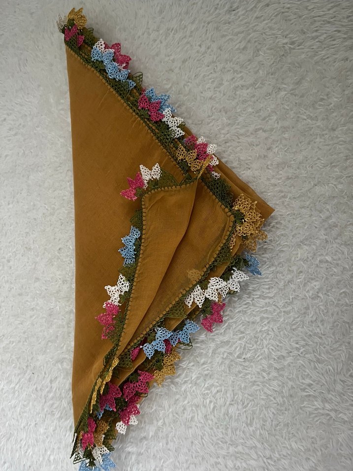 İğne oyası Detaylı hardal sarısı Kadın Eşarp&tülbent&yazma - Görsel 2