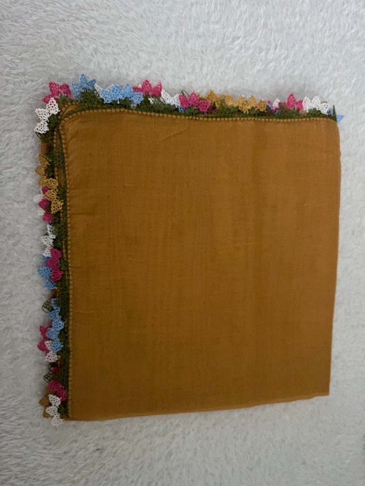 İğne oyası Detaylı hardal sarısı Kadın Eşarp&tülbent&yazma - Görsel 3