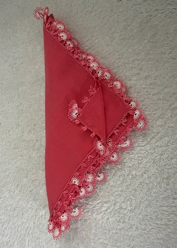 İğne oyası Detaylı Mercan Kırmızı Kadın Eşerp&Yazma&Tülbent - Görsel 3