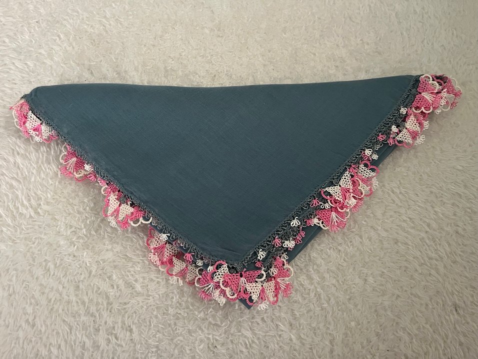 İğne oyası Detaylı Gri Kadın Eşarp&tülbent&yazma - Görsel 3