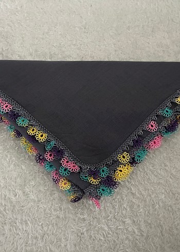 İğne oyası Detaylı  Gri Çok Renkli Kadın Eşarp & tülbent&yazma - Görsel 3