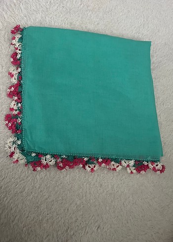 İğne oyası Detaylı Turkuaz Kadın eşarp&yazma&tülbent - Görsel 3