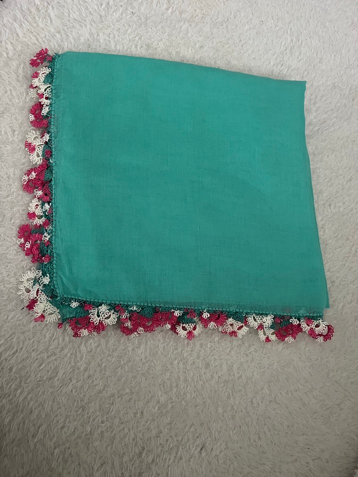 İğne oyası Detaylı Turkuaz Kadın eşarp&yazma&tülbent - Görsel 3