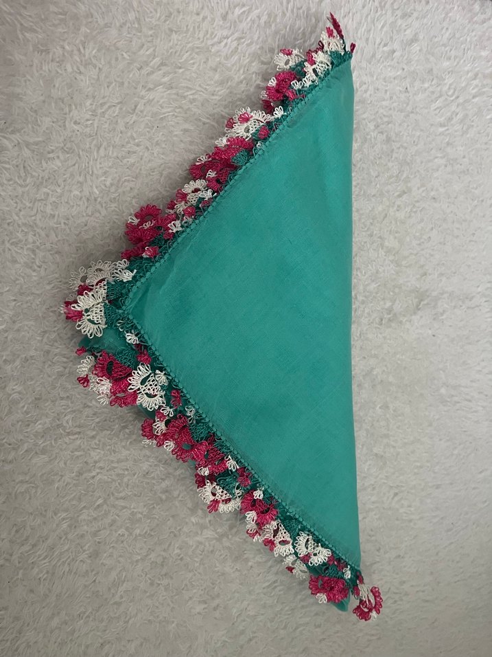 İğne oyası Detaylı Turkuaz Kadın eşarp&yazma&tülbent - Görsel 2