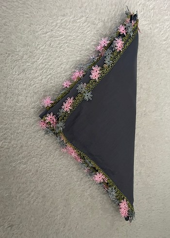 İğne oyası İşlemeli Gri Kadın Eşarp&tülbent&yazma - Görsel 3