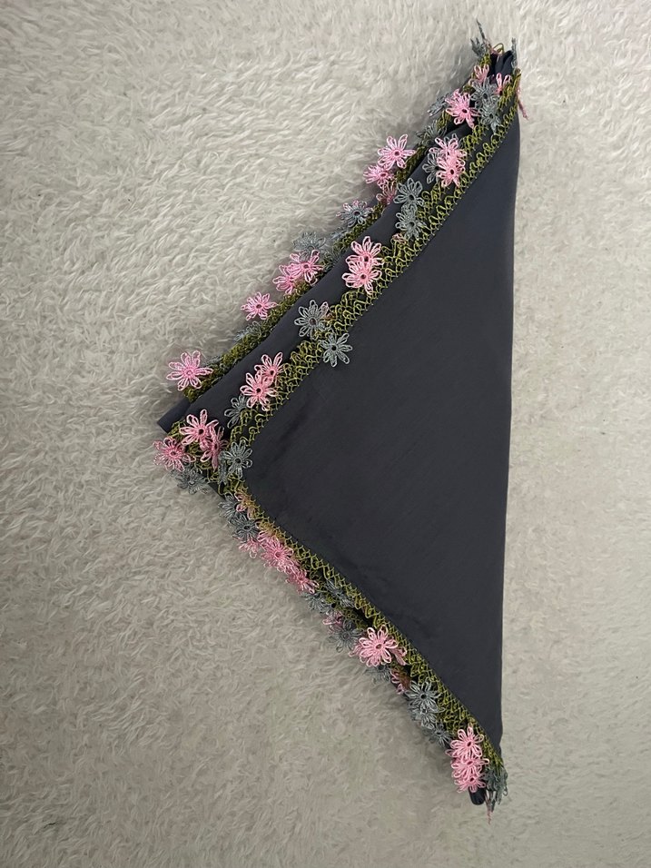 İğne oyası İşlemeli Gri Kadın Eşarp&tülbent&yazma - Görsel 3