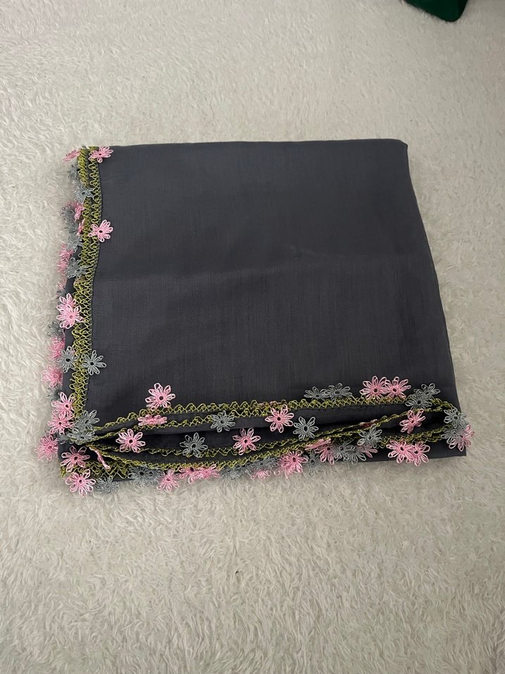 İğne oyası İşlemeli Gri Kadın Eşarp&tülbent&yazma - Görsel 2