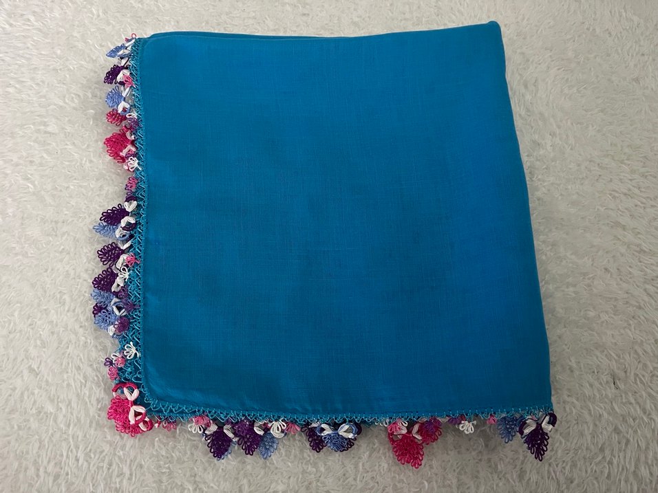 İğne oyası Detaylı turkuaz Mavi  Kadın Eşarp&yazma&tülbent - Görsel 2